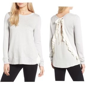 CHELSEA28 Grey Sweatshirt With Cream Ruffles Small